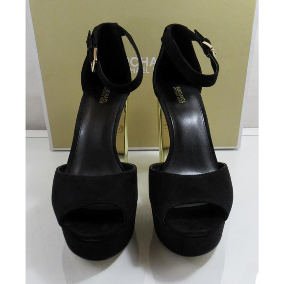 Michael Kors Porter Ankle Strap Block Heel Sandals Suede Black Size 10 - Picture 7 of 8